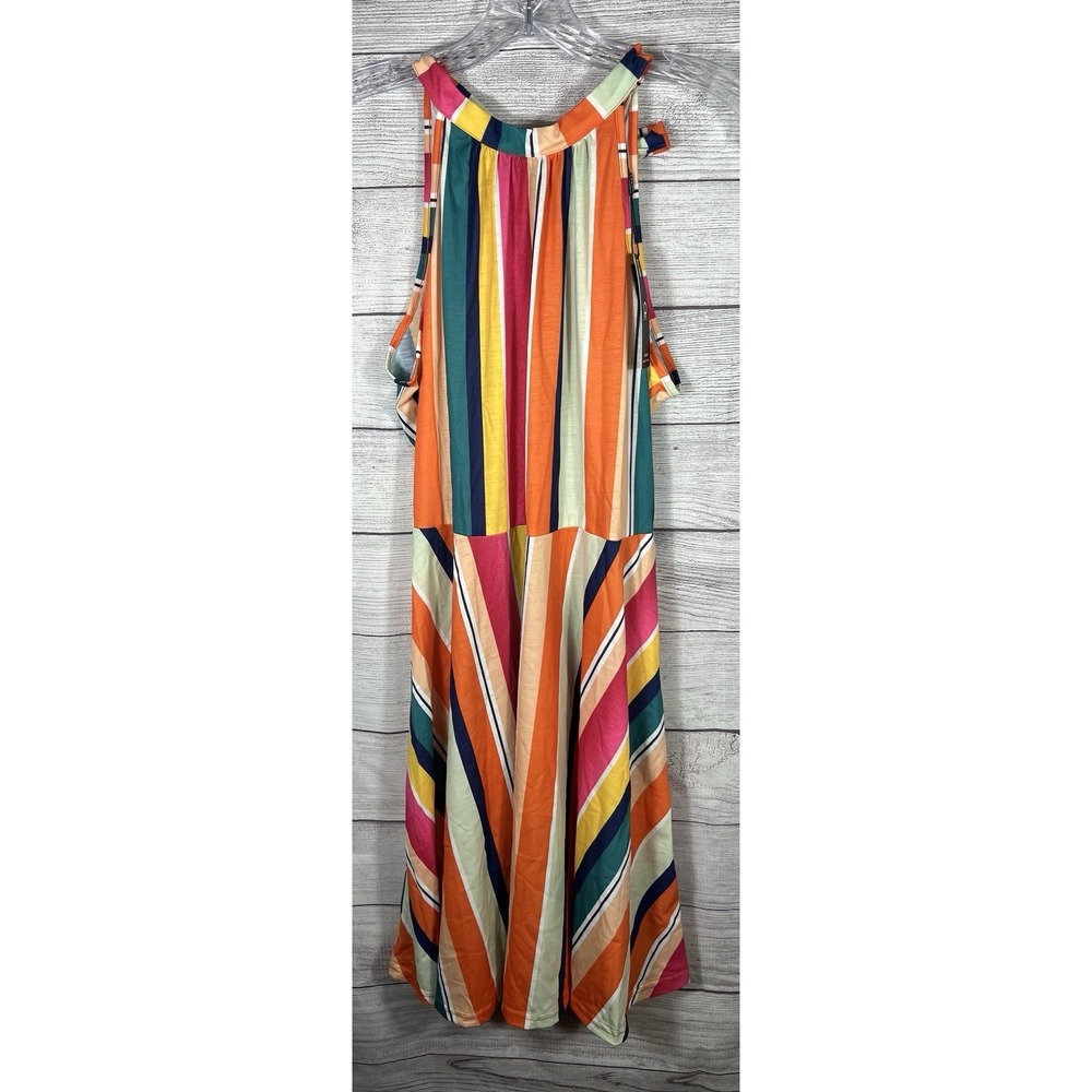 NWT Ouges Women's Rainbow Stripe Sleeveless Midi Dress L
